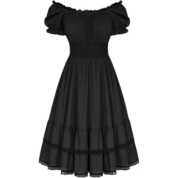 Women's Scarlet Darkness Gothic Victorian Dress Renaissance Midi Dress Navy Blue - Picture 7 of 8